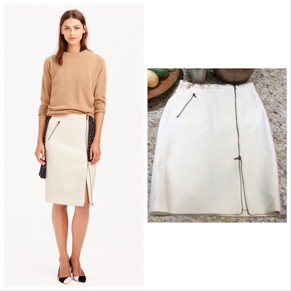 J. Crew Asymmetrical Zip Pencil Skirt In 100% Wool Ivory 2 - Picture 11 of 11